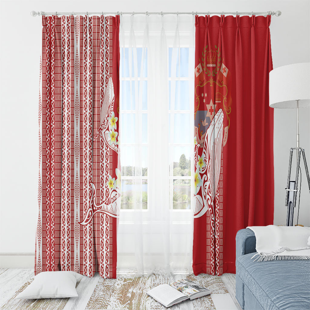 Swimming With Humpback Whales Season Tonga Window Curtain Tongan Tofuaa Ngatu Pattern Red LT14 - Polynesian Pride