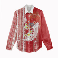 Swimming With Humpback Whales Season Tonga Women Casual Shirt Tongan Tofuaa Ngatu Pattern Red LT14 - Polynesian Pride