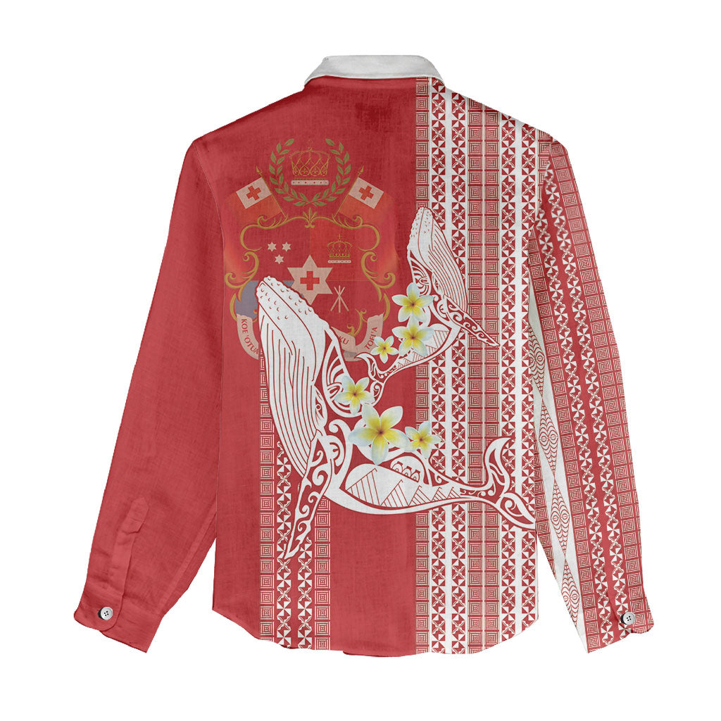 Swimming With Humpback Whales Season Tonga Women Casual Shirt Tongan Tofuaa Ngatu Pattern Red LT14 - Polynesian Pride
