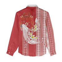 Swimming With Humpback Whales Season Tonga Women Casual Shirt Tongan Tofuaa Ngatu Pattern Red LT14 - Polynesian Pride