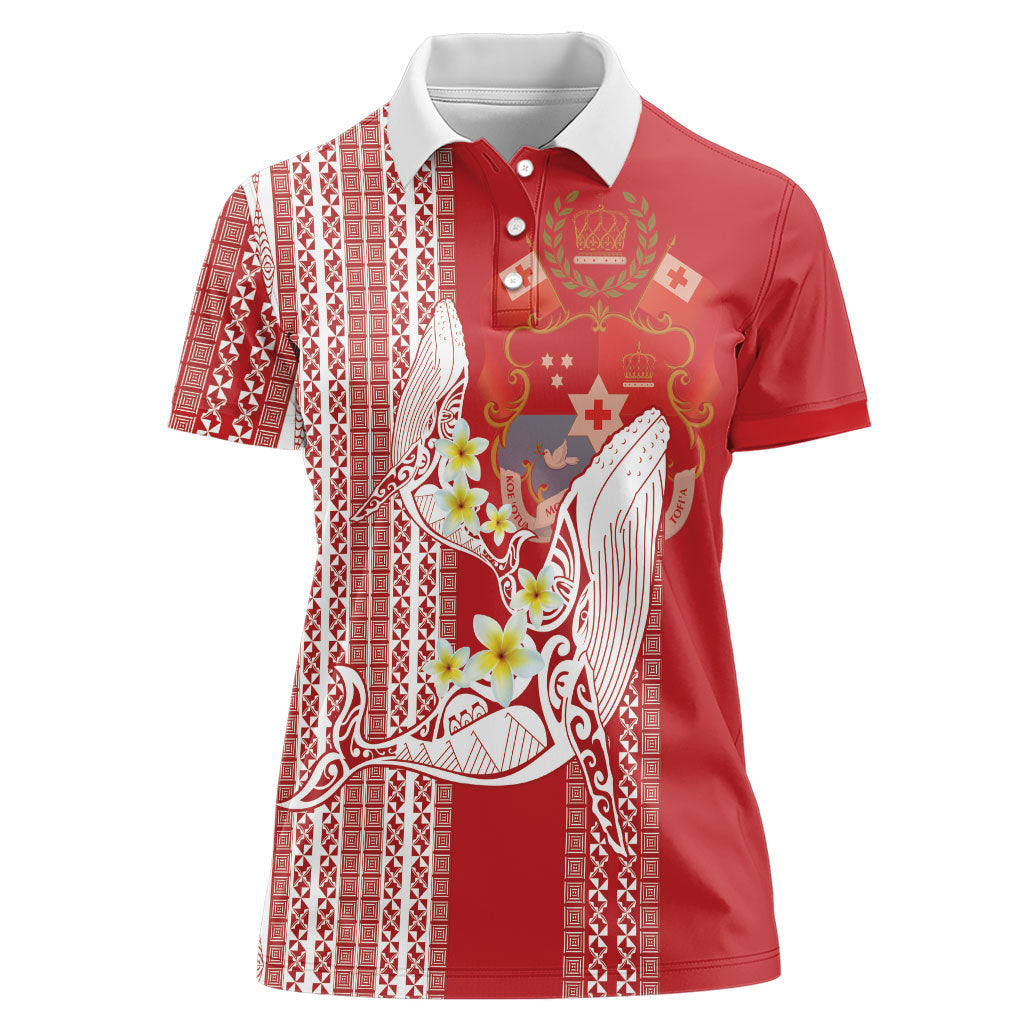 Swimming With Humpback Whales Season Tonga Women Polo Shirt Tongan Tofuaa Ngatu Pattern Red LT14 Female Red - Polynesian Pride