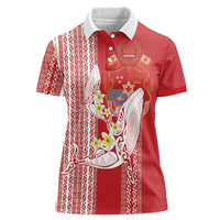 Swimming With Humpback Whales Season Tonga Women Polo Shirt Tongan Tofuaa Ngatu Pattern Red LT14 Female Red - Polynesian Pride