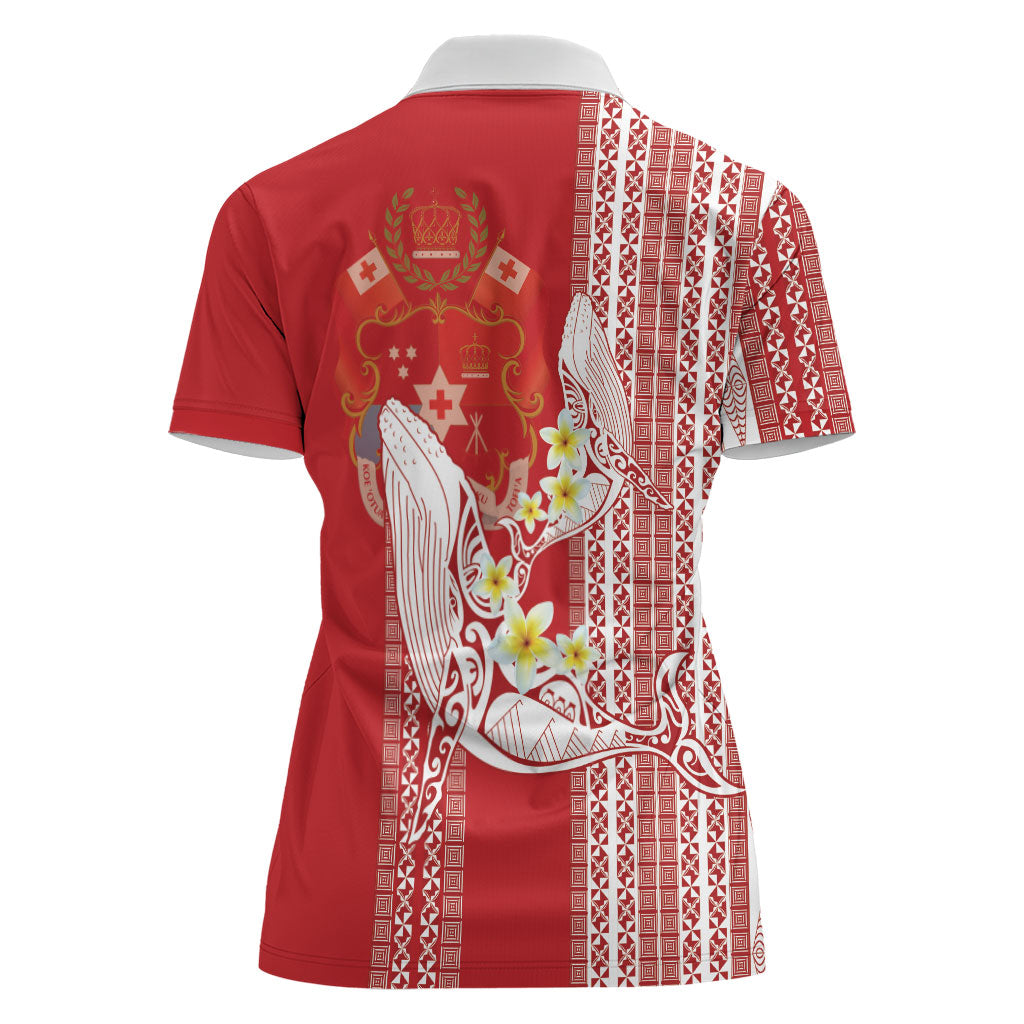 Swimming With Humpback Whales Season Tonga Women Polo Shirt Tongan Tofuaa Ngatu Pattern Red LT14 - Polynesian Pride