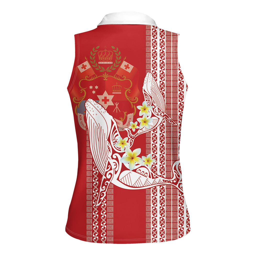 Swimming With Humpback Whales Season Tonga Women Sleeveless Polo Shirt Tongan Tofuaa Ngatu Pattern Red LT14 - Polynesian Pride