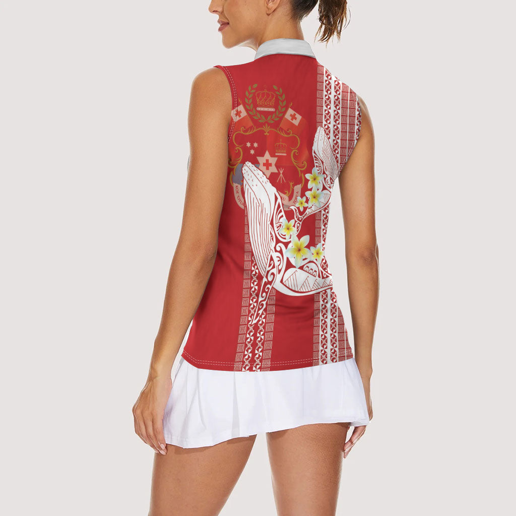 Swimming With Humpback Whales Season Tonga Women Sleeveless Polo Shirt Tongan Tofuaa Ngatu Pattern Red LT14 - Polynesian Pride