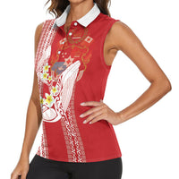 Swimming With Humpback Whales Season Tonga Women Sleeveless Polo Shirt Tongan Tofuaa Ngatu Pattern Red LT14 - Polynesian Pride