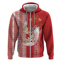 Swimming With Humpback Whales Season Tonga Zip Hoodie Tongan Tofuaa Ngatu Pattern Red LT14 Zip Hoodie Red - Polynesian Pride