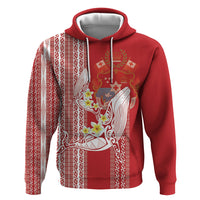 Swimming With Humpback Whales Season Tonga Zip Hoodie Tongan Tofuaa Ngatu Pattern Red LT14 Pullover Hoodie Red - Polynesian Pride