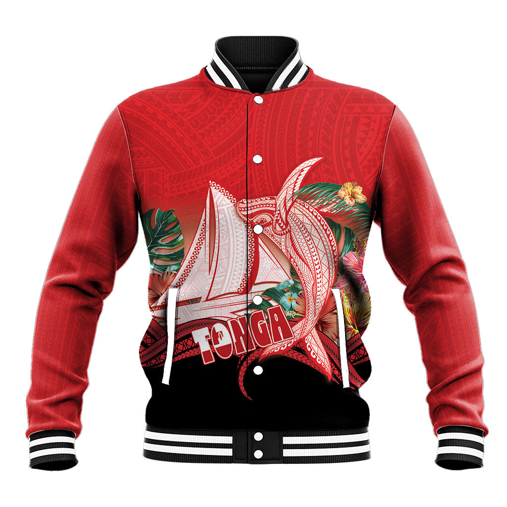 Vavau Sailing Festival Tonga Personalised Baseball Jacket Humpback Whale Sailboat Tropical Vibes LT14 Unisex Red - Polynesian Pride