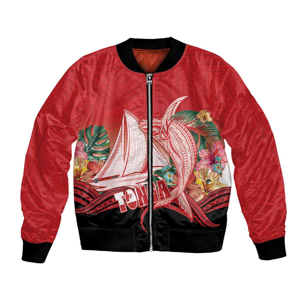 Vavau Sailing Festival Tonga Personalised Bomber Jacket Humpback Whale Sailboat Tropical Vibes LT14 Unisex Red - Polynesian Pride