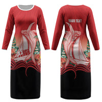 Vavau Sailing Festival Tonga Personalised Couples Matching Long Sleeve Bodycon Dress and Hawaiian Shirt Humpback Whale Sailboat Tropical Vibes LT14 - Polynesian Pride