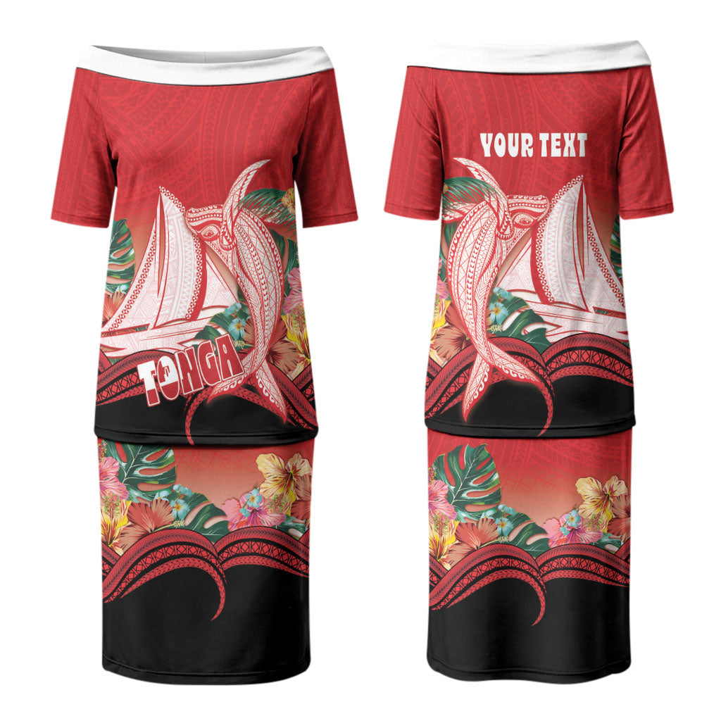 Vavau Sailing Festival Tonga Personalised Couples Matching Puletasi and Long Sleeve Button Shirt Humpback Whale Sailboat Tropical Vibes LT14 - Polynesian Pride