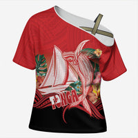 Vavau Sailing Festival Tonga Personalised Cross Shoulder Shirt Humpback Whale Sailboat Tropical Vibes LT14 Female Red - Polynesian Pride
