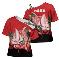 Vavau Sailing Festival Tonga Personalised Cross Shoulder Shirt Humpback Whale Sailboat Tropical Vibes LT14 - Polynesian Pride