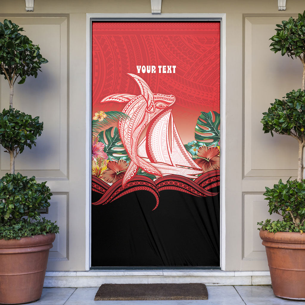 Vavau Sailing Festival Tonga Personalised Door Cover Humpback Whale Sailboat Tropical Vibes LT14 Red - Polynesian Pride