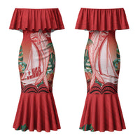 Vavau Sailing Festival Tonga Personalised Family Matching Mermaid Dress and Hawaiian Shirt Humpback Whale Sailboat Tropical Vibes LT14 Mom's Dress Red - Polynesian Pride