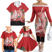 Vavau Sailing Festival Tonga Personalised Family Matching Off The Shoulder Long Sleeve Dress and Hawaiian Shirt Humpback Whale Sailboat Tropical Vibes LT14 - Polynesian Pride