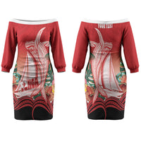 Vavau Sailing Festival Tonga Personalised Family Matching Off The Shoulder Long Sleeve Dress and Hawaiian Shirt Humpback Whale Sailboat Tropical Vibes LT14 Mom's Dress Red - Polynesian Pride