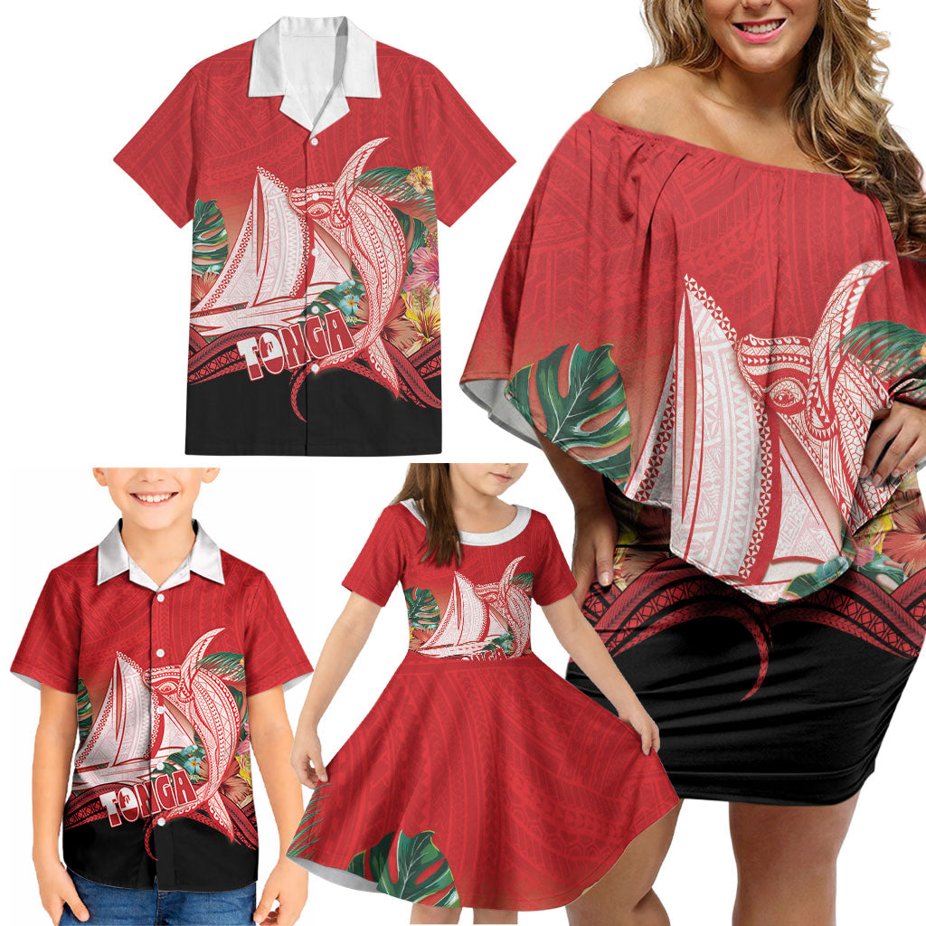 Vavau Sailing Festival Tonga Personalised Family Matching Off Shoulder Short Dress and Hawaiian Shirt Humpback Whale Sailboat Tropical Vibes LT14 - Polynesian Pride