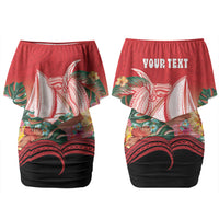 Vavau Sailing Festival Tonga Personalised Family Matching Off Shoulder Short Dress and Hawaiian Shirt Humpback Whale Sailboat Tropical Vibes LT14 Mom's Dress Red - Polynesian Pride