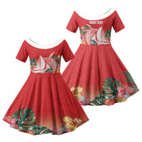 Vavau Sailing Festival Tonga Personalised Family Matching Off Shoulder Short Dress and Hawaiian Shirt Humpback Whale Sailboat Tropical Vibes LT14 Daughter's Dress Red - Polynesian Pride