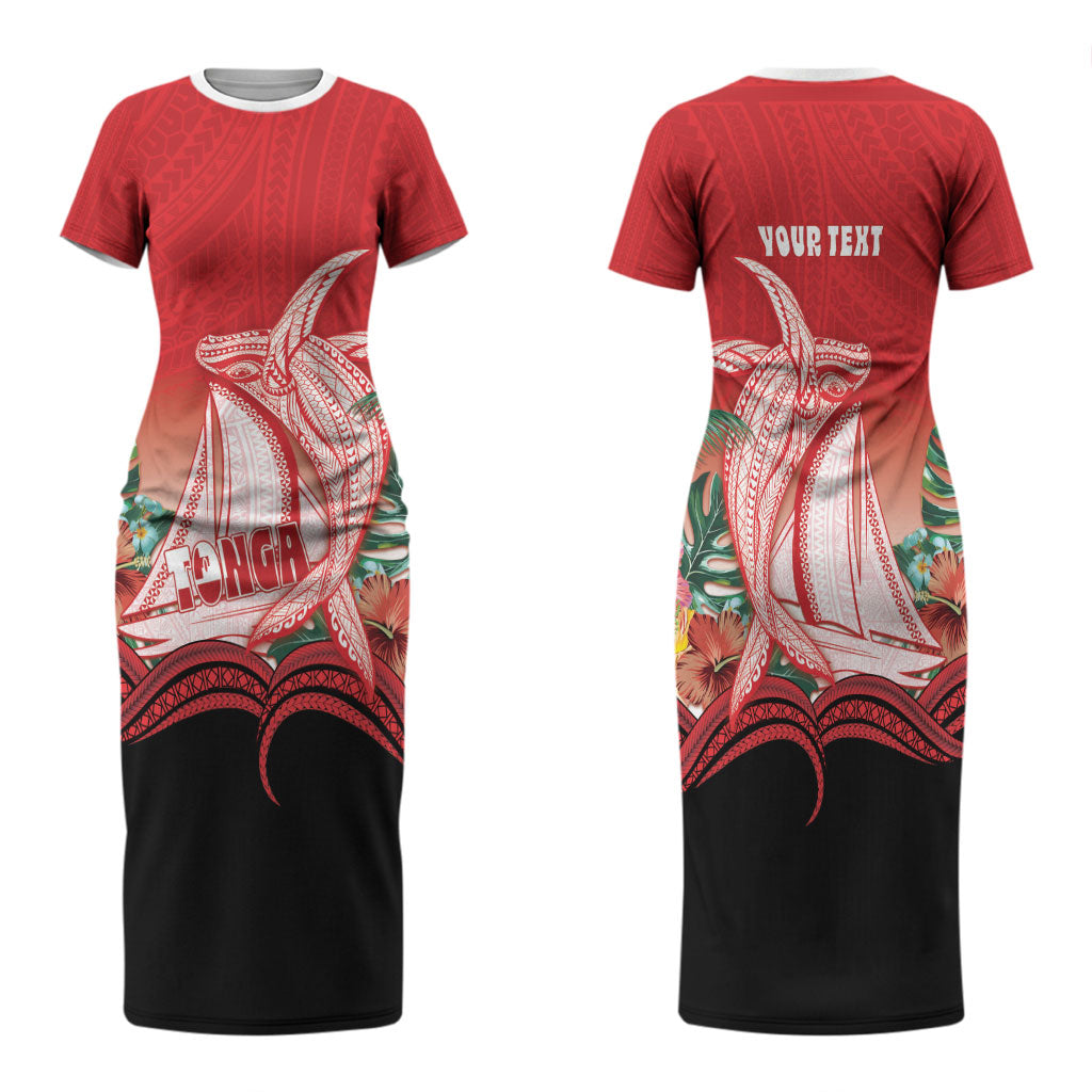 Vavau Sailing Festival Tonga Personalised Family Matching Short Sleeve Bodycon Dress and Hawaiian Shirt Humpback Whale Sailboat Tropical Vibes LT14 Mom's Dress Red - Polynesian Pride