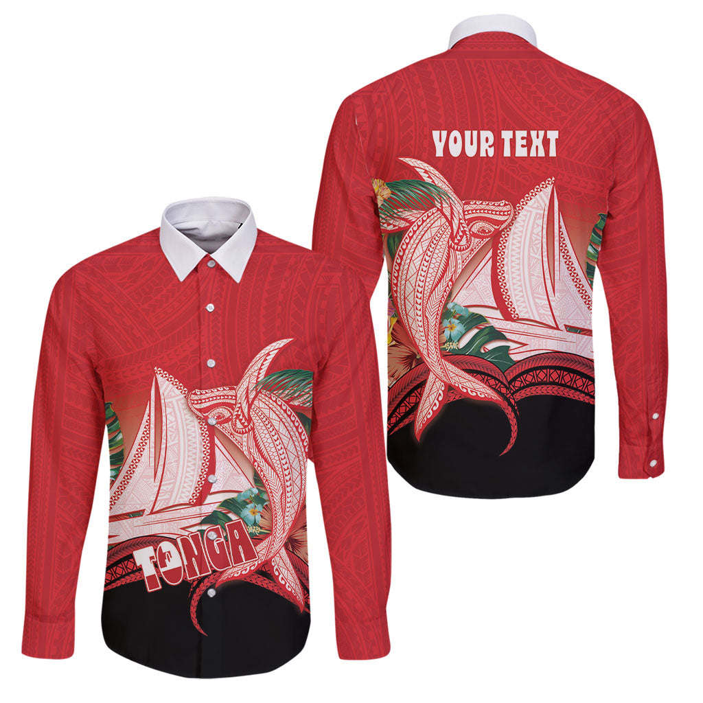 Vavau Sailing Festival Tonga Personalised Family Matching Summer Maxi Dress and Hawaiian Shirt Humpback Whale Sailboat Tropical Vibes LT14 Dad's Shirt - Long Sleeve Red - Polynesian Pride