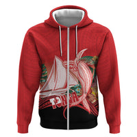 Vavau Sailing Festival Tonga Personalised Hoodie Humpback Whale Sailboat Tropical Vibes LT14 Zip Hoodie Red - Polynesian Pride