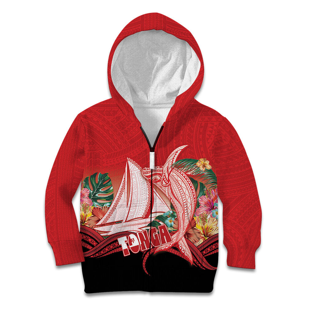 Vavau Sailing Festival Tonga Personalised Kid Hoodie Humpback Whale Sailboat Tropical Vibes LT14 Zip Hoodie Red - Polynesian Pride