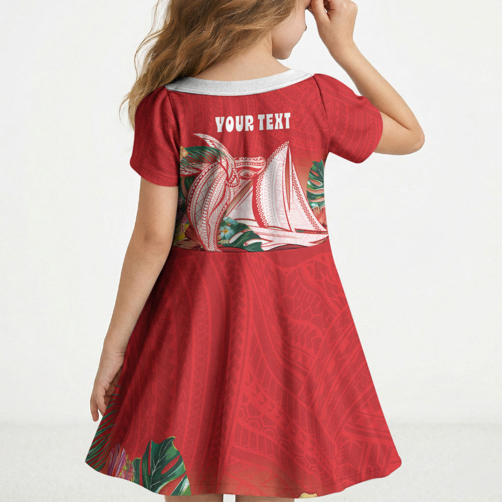 Vavau Sailing Festival Tonga Personalised Kid Short Sleeve Dress Humpback Whale Sailboat Tropical Vibes LT14 - Polynesian Pride