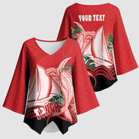 Vavau Sailing Festival Tonga Personalised Kimono Sleeve Blouse Humpback Whale Sailboat Tropical Vibes LT14 - Polynesian Pride