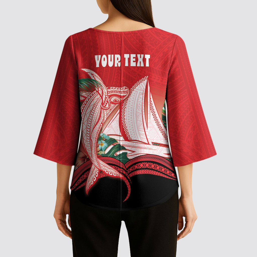 Vavau Sailing Festival Tonga Personalised Kimono Sleeve Blouse Humpback Whale Sailboat Tropical Vibes LT14 - Polynesian Pride