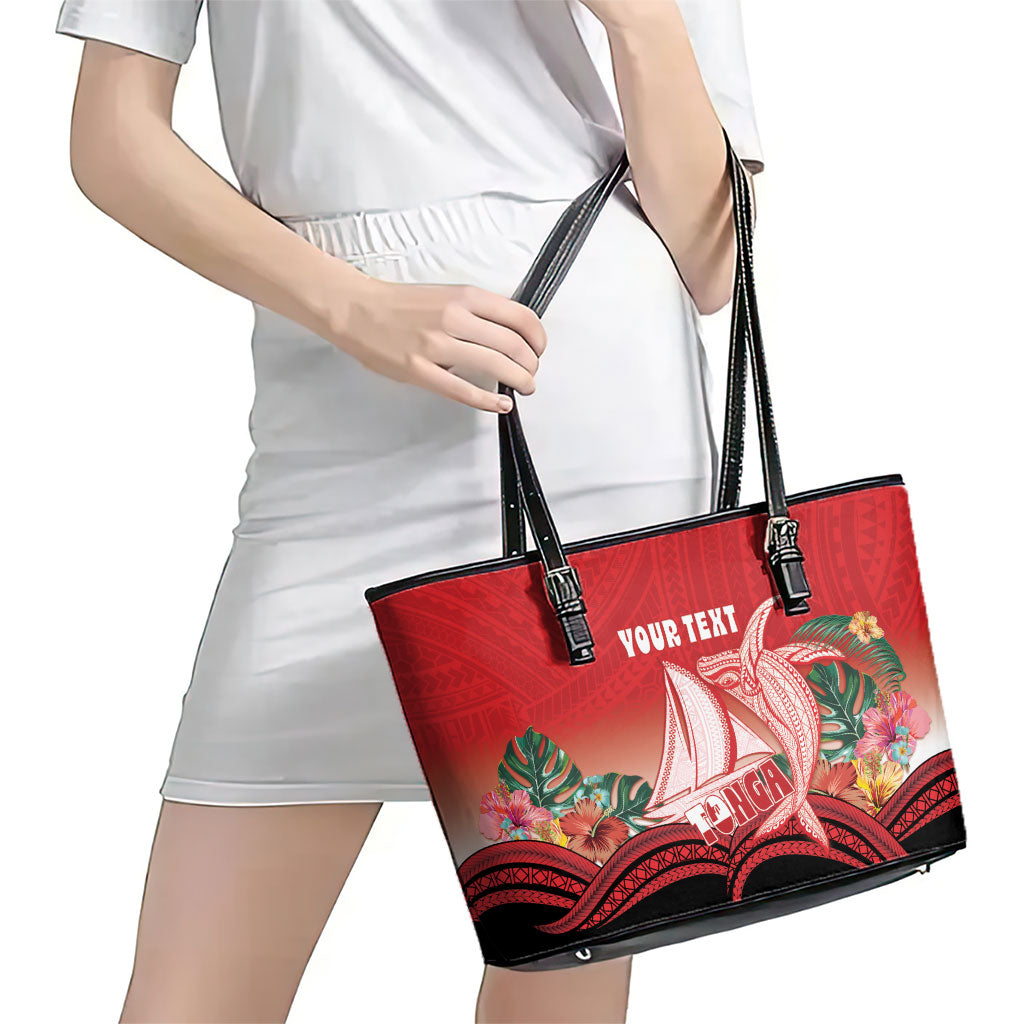 Vavau Sailing Festival Tonga Personalised Leather Tote Bag Humpback Whale Sailboat Tropical Vibes LT14 - Polynesian Pride