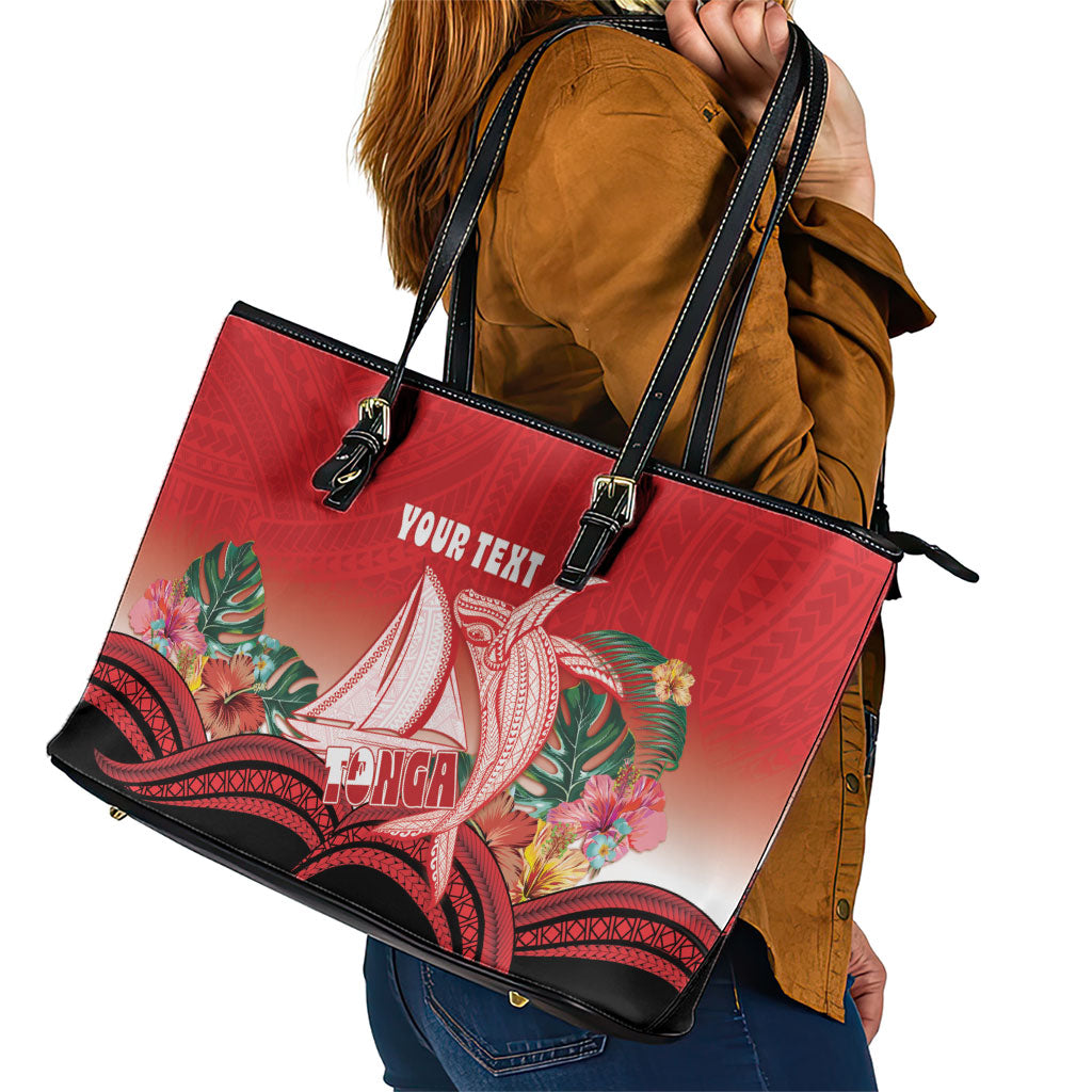 Vavau Sailing Festival Tonga Personalised Leather Tote Bag Humpback Whale Sailboat Tropical Vibes LT14 - Polynesian Pride