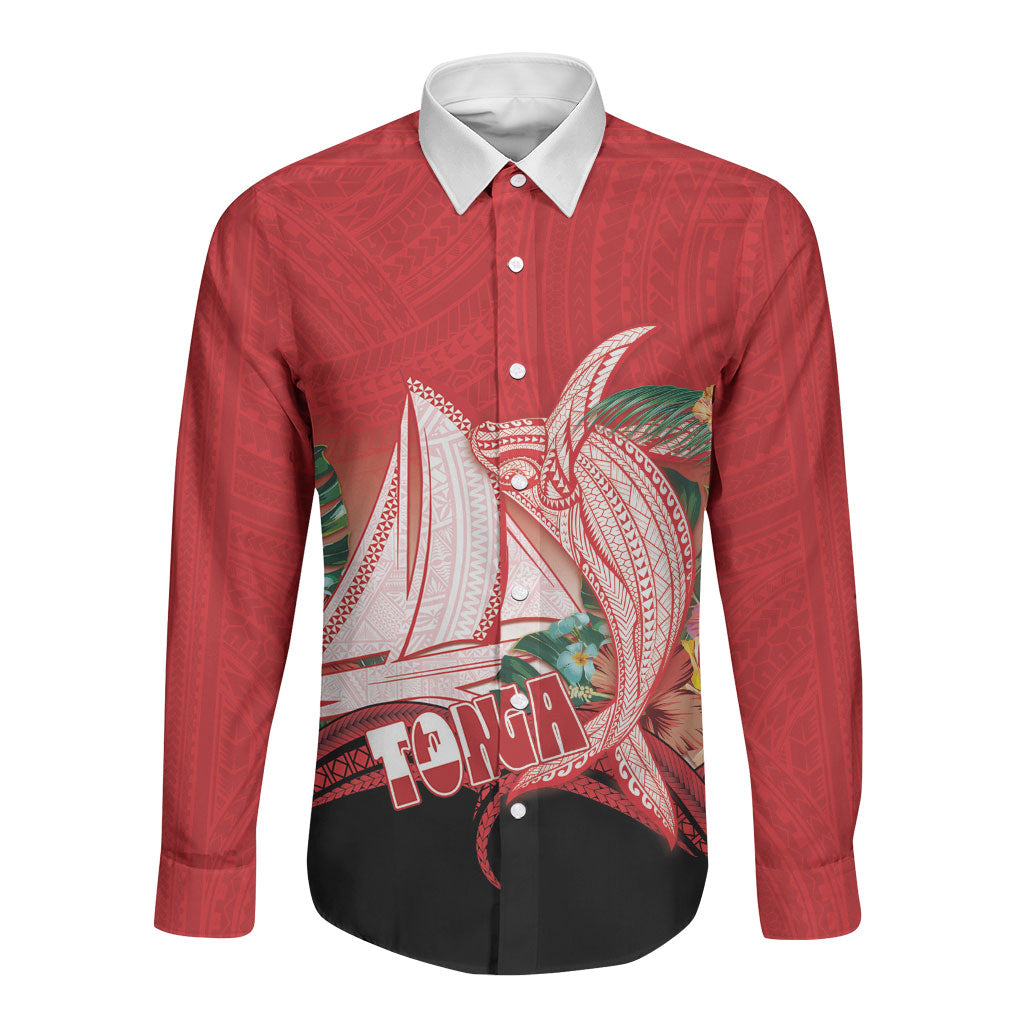 Vavau Sailing Festival Tonga Personalised Long Sleeve Button Shirt Humpback Whale Sailboat Tropical Vibes LT14 Unisex Red - Polynesian Pride