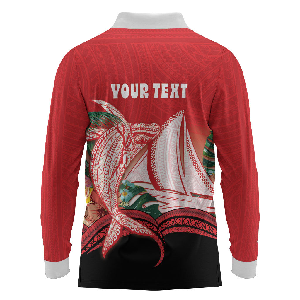 Vavau Sailing Festival Tonga Personalised Long Sleeve Polo Shirt Humpback Whale Sailboat Tropical Vibes LT14 - Polynesian Pride