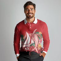 Vavau Sailing Festival Tonga Personalised Long Sleeve Polo Shirt Humpback Whale Sailboat Tropical Vibes LT14 - Polynesian Pride