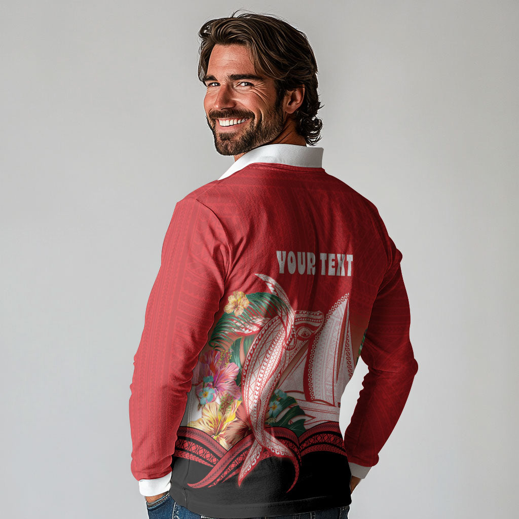 Vavau Sailing Festival Tonga Personalised Long Sleeve Polo Shirt Humpback Whale Sailboat Tropical Vibes LT14 - Polynesian Pride