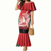 Vavau Sailing Festival Tonga Personalised Mermaid Dress Humpback Whale Sailboat Tropical Vibes LT14 Women Red - Polynesian Pride