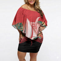 Vavau Sailing Festival Tonga Personalised Off Shoulder Short Dress Humpback Whale Sailboat Tropical Vibes LT14 Women Red - Polynesian Pride