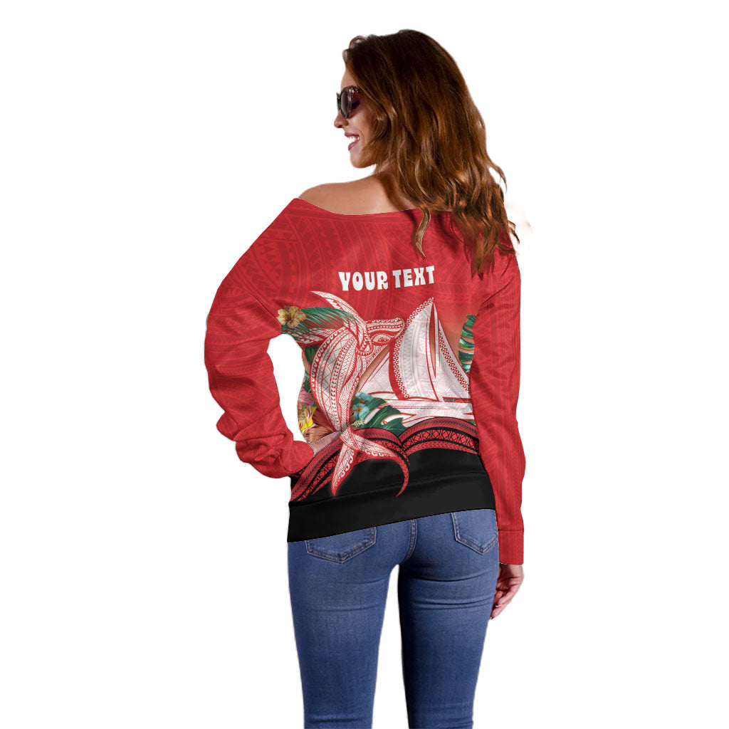 Vavau Sailing Festival Tonga Personalised Off Shoulder Sweater Humpback Whale Sailboat Tropical Vibes LT14 - Polynesian Pride