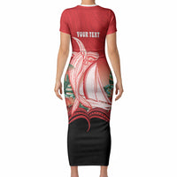 Vavau Sailing Festival Tonga Personalised Short Sleeve Bodycon Dress Humpback Whale Sailboat Tropical Vibes LT14 - Polynesian Pride