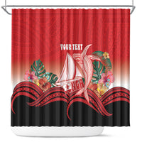 Vavau Sailing Festival Tonga Personalised Shower Curtain Humpback Whale Sailboat Tropical Vibes LT14 Red - Polynesian Pride