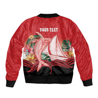 Vavau Sailing Festival Tonga Personalised Sleeve Zip Bomber Jacket Humpback Whale Sailboat Tropical Vibes LT14 - Polynesian Pride
