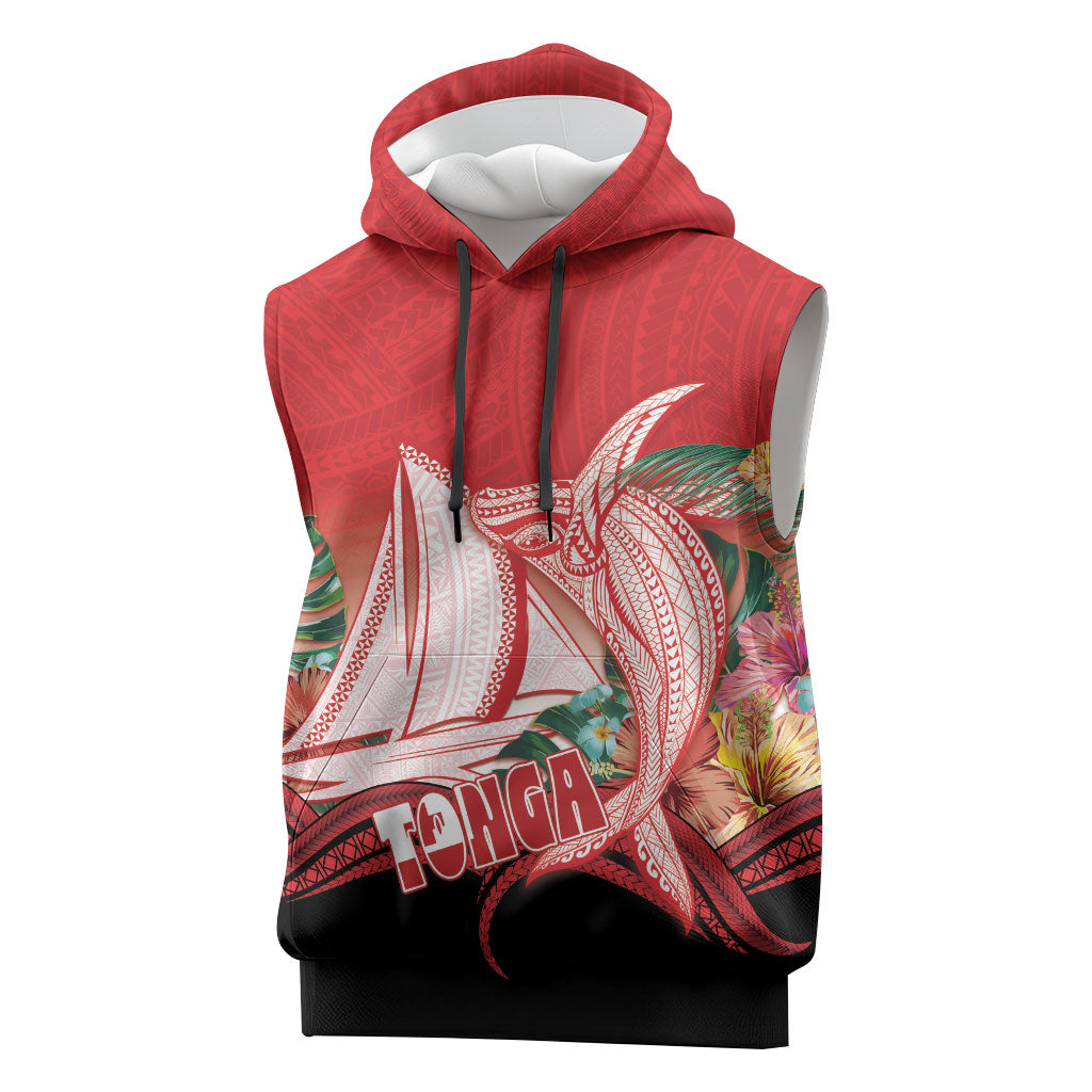 Vavau Sailing Festival Tonga Personalised Sleeveless Hoodie Humpback Whale Sailboat Tropical Vibes LT14 Red - Polynesian Pride