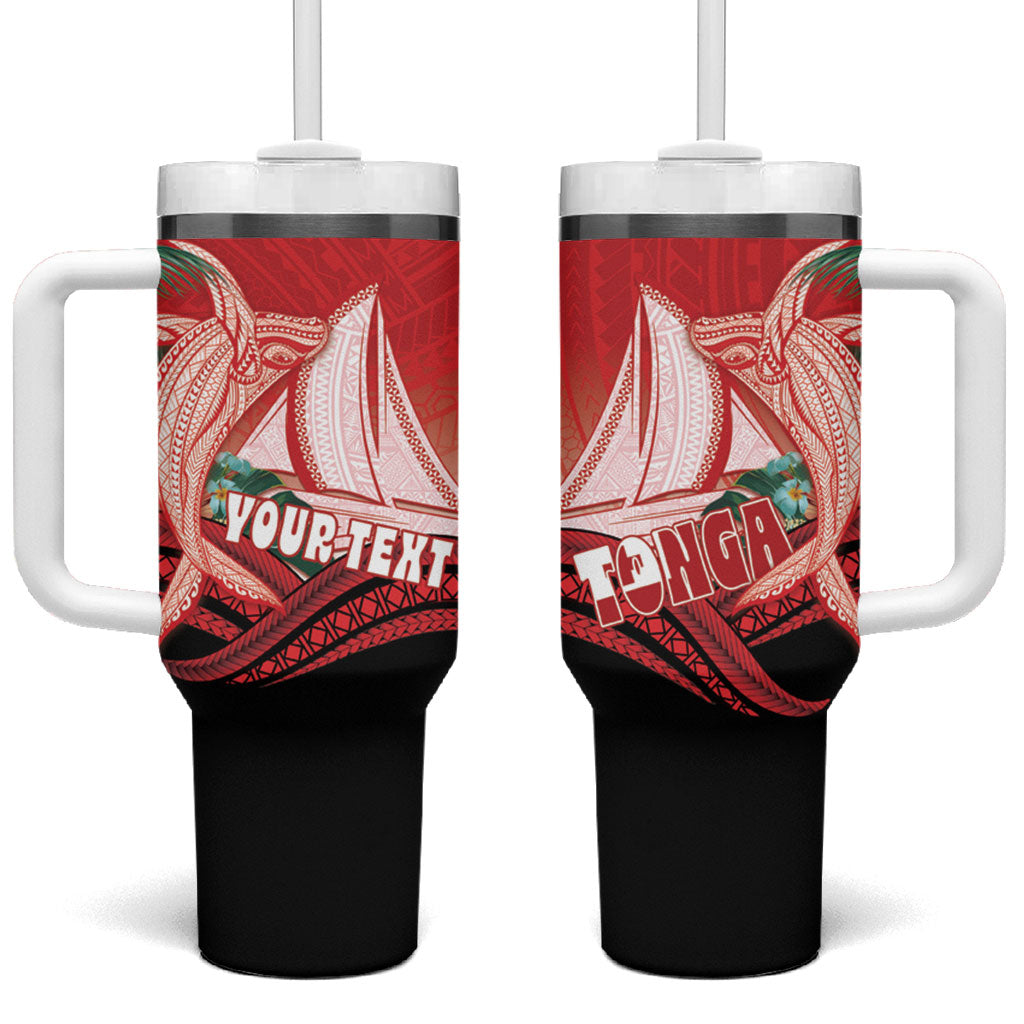 Vavau Sailing Festival Tonga Personalised Tumbler With Handle Humpback Whale Sailboat Tropical Vibes LT14 One Size: 40 oz Red - Polynesian Pride