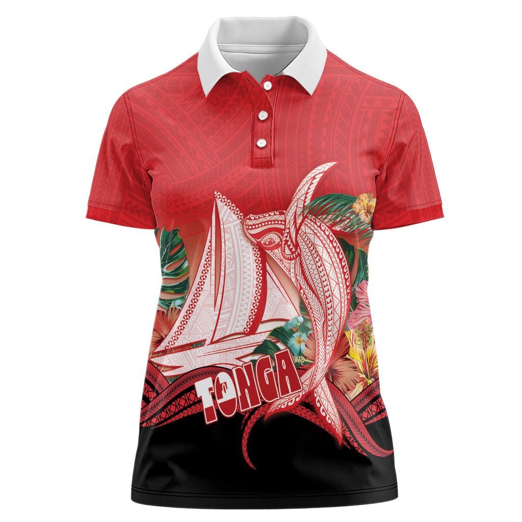 Vavau Sailing Festival Tonga Personalised Women Polo Shirt Humpback Whale Sailboat Tropical Vibes LT14 Female Red - Polynesian Pride