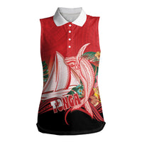 Vavau Sailing Festival Tonga Personalised Women Sleeveless Polo Shirt Humpback Whale Sailboat Tropical Vibes LT14 Female Red - Polynesian Pride