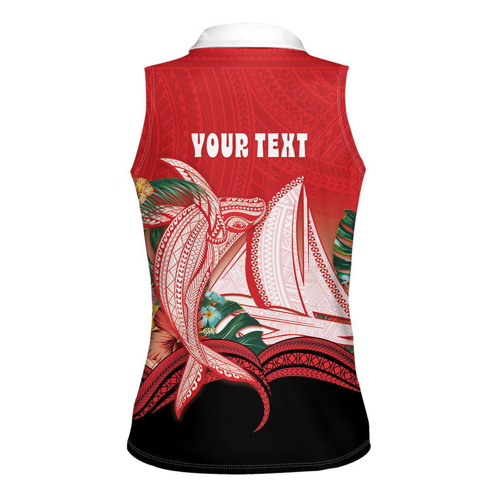 Vavau Sailing Festival Tonga Personalised Women Sleeveless Polo Shirt Humpback Whale Sailboat Tropical Vibes LT14 - Polynesian Pride