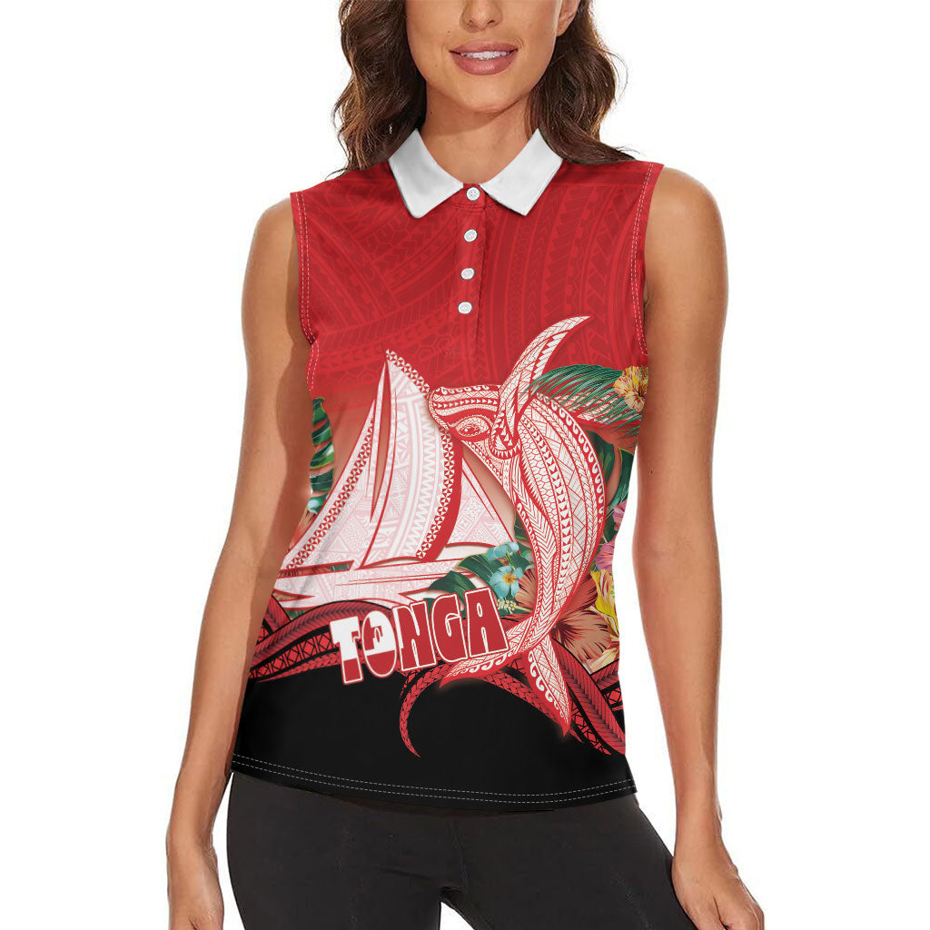 Vavau Sailing Festival Tonga Personalised Women Sleeveless Polo Shirt Humpback Whale Sailboat Tropical Vibes LT14 - Polynesian Pride